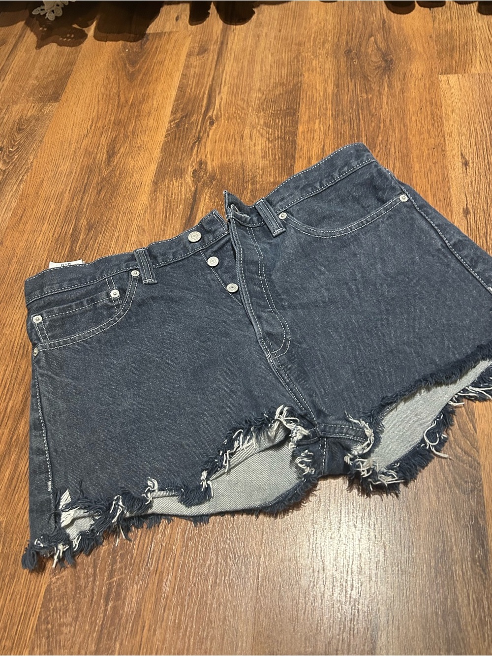 Levi’s 501 button fly frayed denim cut off festival shorts 34 waist  gray